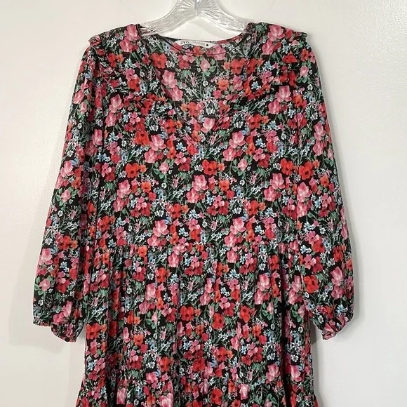 Zara Floral Peasant Tiered Midi Maxi Dress Size M - Picture 2 of 6